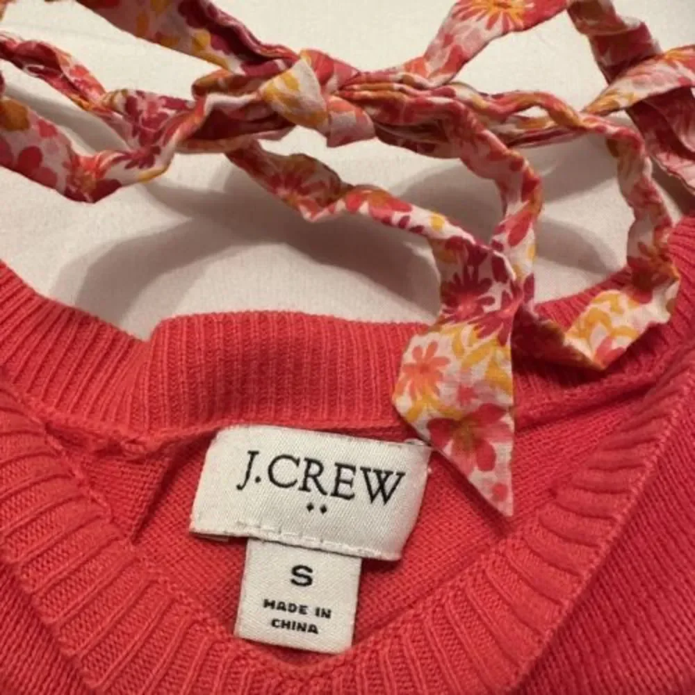 J Crew Shirt Women's Size Small Pink‎ Back Floral Bow Tie Short Puff Sleeve
